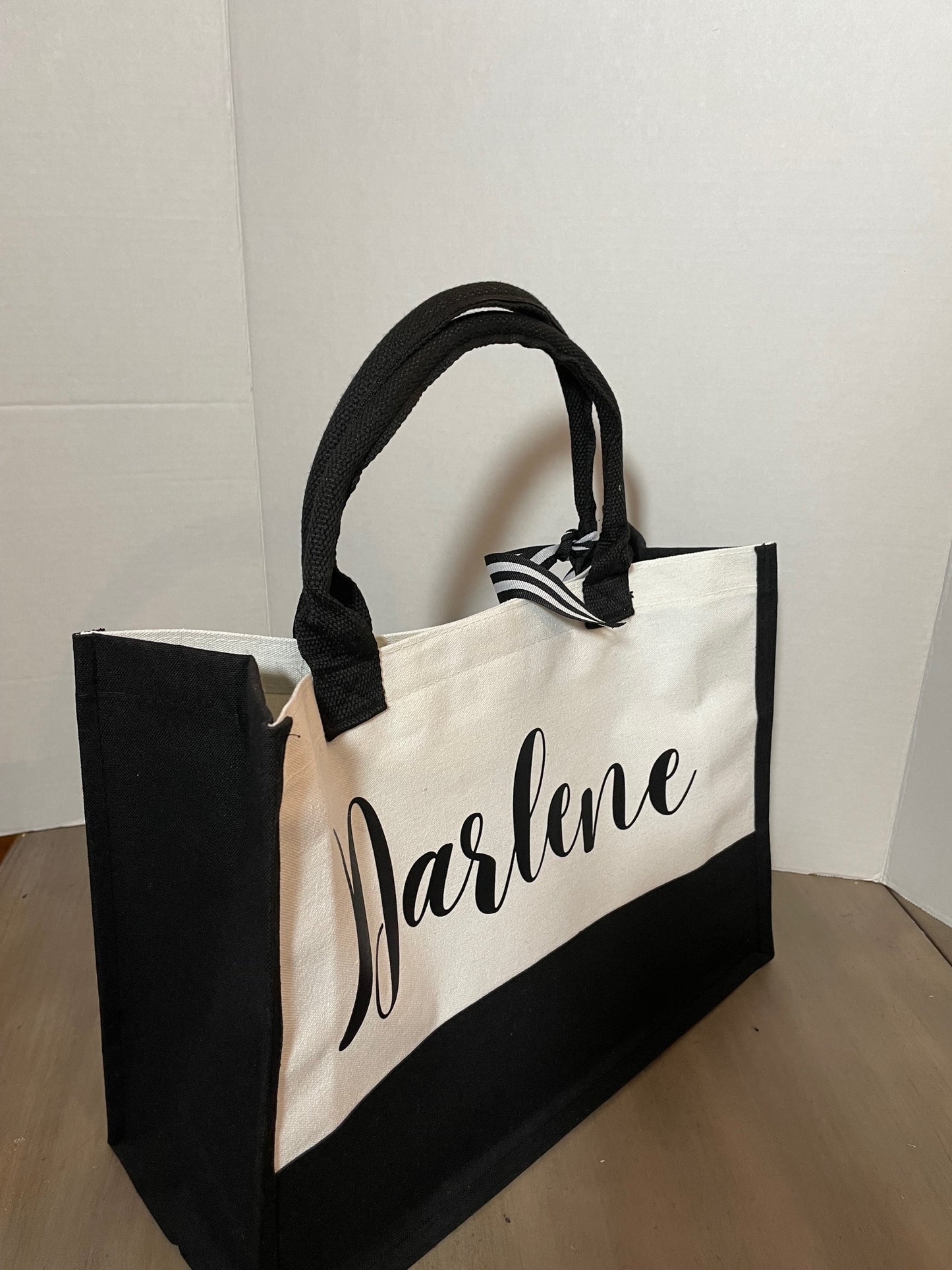 Black and White Jute Tote Bag