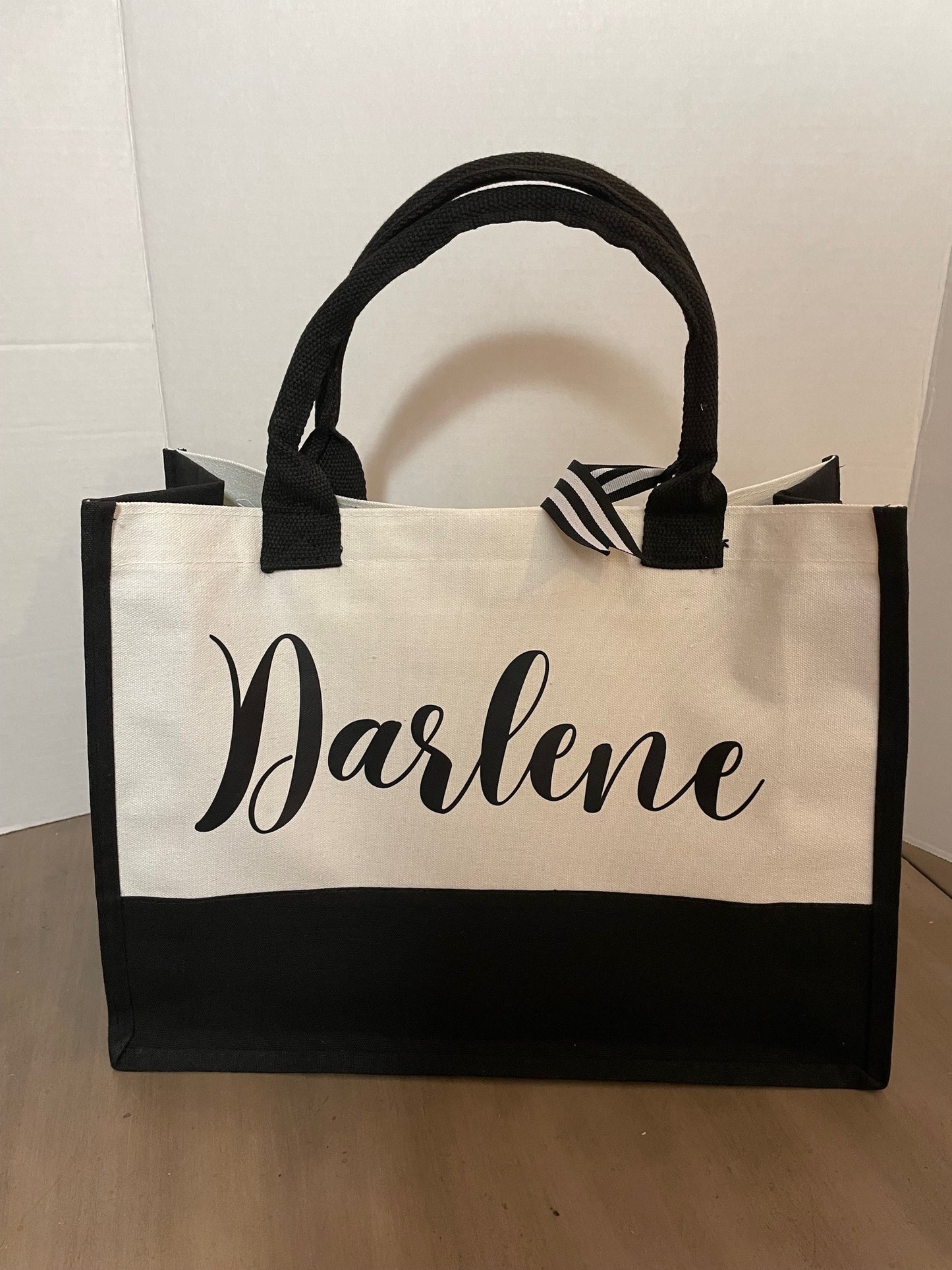 Black and White Jute Tote Bag