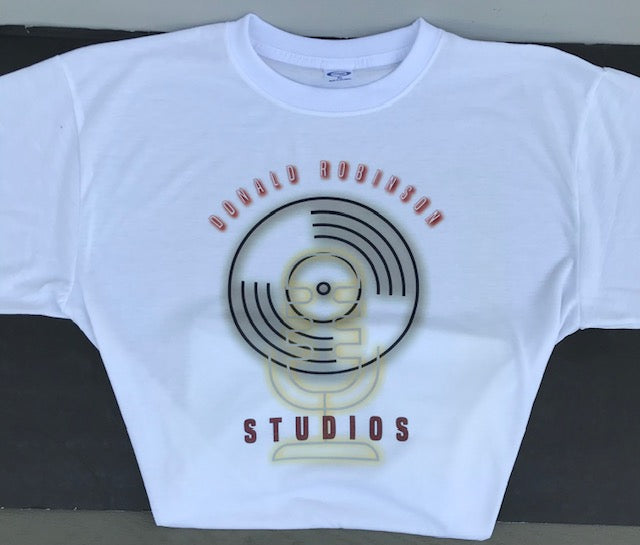 DR Studios White Tee with printed logo