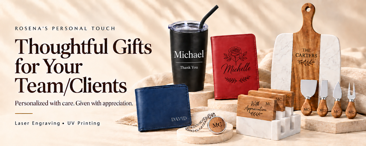 Thoughtful Gifts for Your Team/Clients — personalized gifts with floral red journal and Michael tumbler