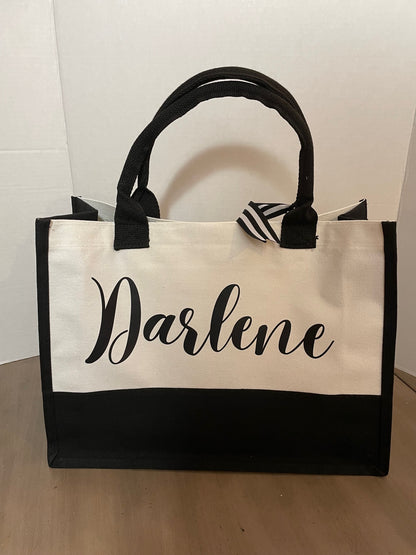 Black and White Jute Tote Bag