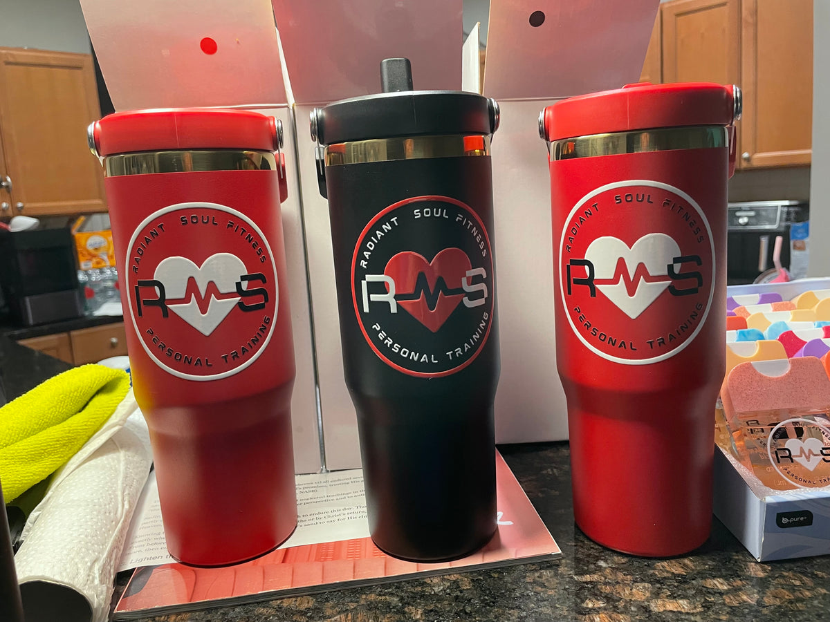 RSF 30oz Gold Plated Flip Straw Tumbler with Swing Handle with RSF logo