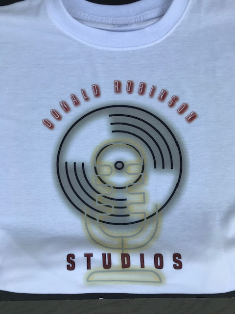 DR Studios White Tee with printed logo